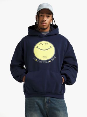 Men's Navy Smiley World Hoodie