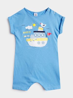 Jet Baby Boys Mid Blue Boats Romper