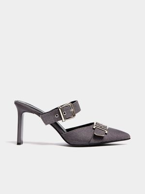 Women's Charcoal Denim Buckle Heel