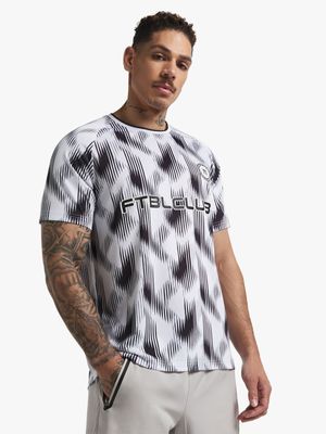 Mens TS All Over Print Tipping Collar Black/White Football Tee