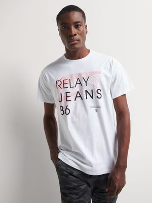 Men's Relay Jeans Slim Fit Swirl Tech Graphic White T-Shirt