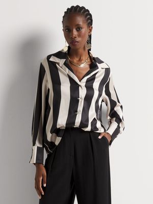 Long Sleeve Stripe Satin Shirt