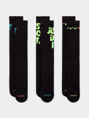 Nike Unisex 3 Pack Everyday Plus Cush Crew Black Socks