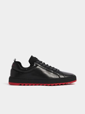 Fabiani Men's Black Contrast Ridged Sole Court Sneaker