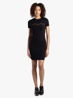 Women's Sissy Boy Black Fitted Bling Logo Dress