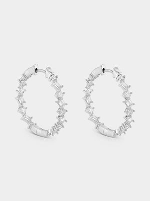 Sterling Silver Cubic Zirconia Baguette Scatter Hoop Earrings