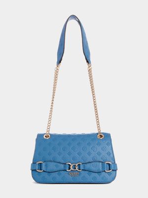 Women's Guess Blue Arlena Logo Cnvrtble Xbdy Flap Bag