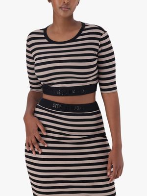 Women's Steve Madden Black Co-Ord Jade Stripe Cropped Top