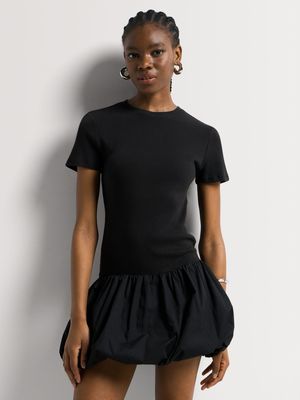 Y&G Bodycon Puffed Hem Short Sleeve Dress