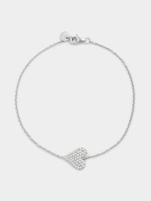 Sterling Silver Cubic Zirconia Sideways Heart Bracelet