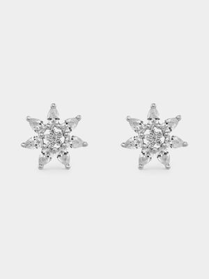 Sterling Silver Cubic Zirconia Flower Stud Earrings