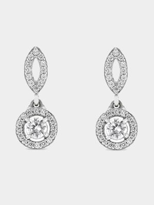 Sterling Silver Cubic Zirconia Cute Halo Drop Earrings