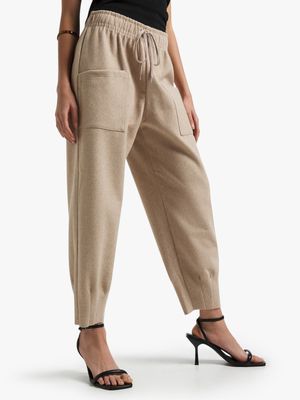 Women's Oatmeal Melton Jogger With Pocket