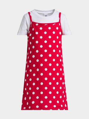 Jet Younger Girls Red/White Polka Dot Slip Dress