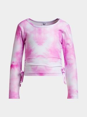 Jet Younger Girls Pink Tye Dye Side Rouched T-Shirt