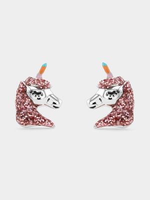 Sterling Silver Glitter Enamel Unicorn Stud Earrings