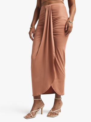 Women's Brown Co-Ord Skirt With Front Draping