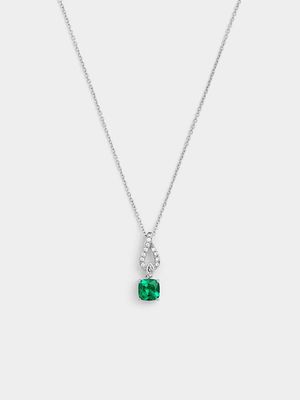 Sterling Silver Green Cubic Zirconia Women’s Dew Drop Pendant