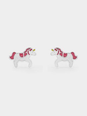 Sterling Silver Enamel Unicorn Stud Earrings