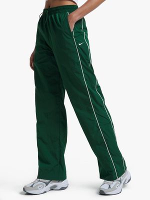 Nike Women's Windrunner High-Waisted Woven Open-Hem Green Trousers