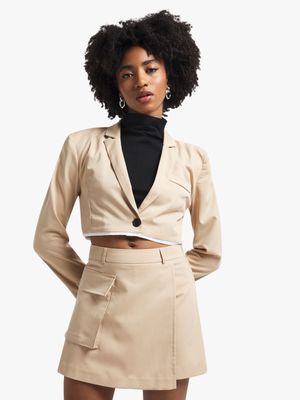 Women's Stone Contrast lined Cropped Blazer