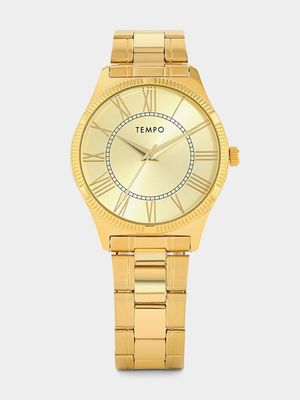 Tempo Men’s Champagne Dial Gold Plated Bracelet Watch