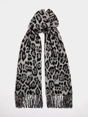 Women's Black & Grey Leopard Print Scarf