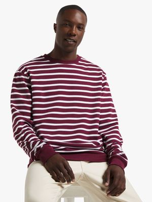 Men's White & Burgundy Striped Sweat Top