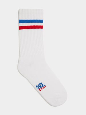 Men's Sneaker Factory Branded Rib With Logo White Sock