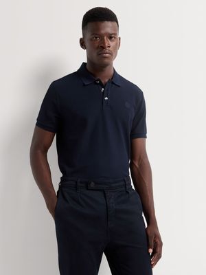 Fabiani Men's Metal Button Mercerised Navy Polo Golfer