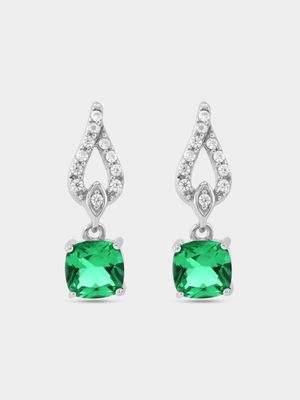 Sterling Silver Green Cubic Zirconia Women’s Dew Drop Earrings