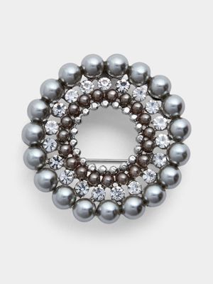 Women's Grey Pearl Crystal Elegant Brooch