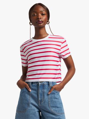 Women's Red & White Striped Boxy Top