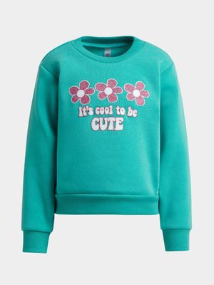 Older Girl's Dark Aqua Graphic Print Sweat Top