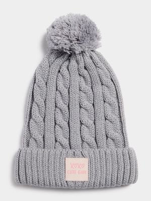 Girl's Grey Pom Pom Beanie