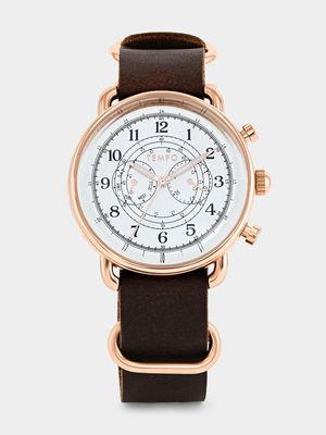 Tempo Premium Rose Plated Beige Dial Brown Leather Watch