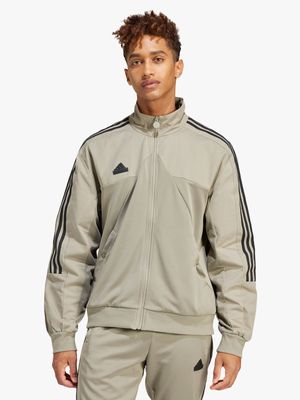 Mens adidas Tiro Material Mix Long Sleeve Khaki Track Top