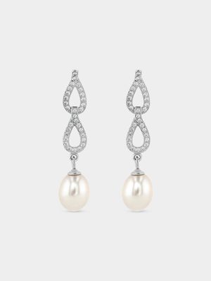 Sterling Silver Freshwater Pearl Double Tear Drop Earrings