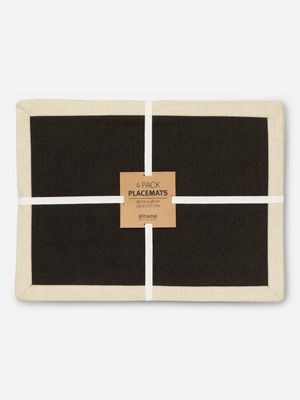 Cotton Border Placemat Black 4pk 48x35cm