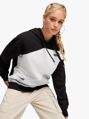 Womens Puma Power Colourblock Black/Grey/White Hoodie