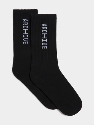 Archive Unisex 2-Pack Black Crew Socks