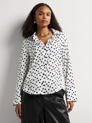 Spotty Satin Button Down Shirt