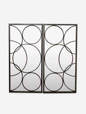 Framed Black Circles Mirror Set of 2