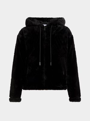 Girls Faux Fur Hooded Bomber Jacket