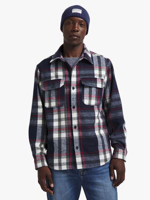 Men's Navy & Red Check Melton Shacket