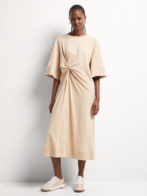 Draped Knot Detail T-shirt Dress