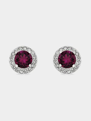 Sterling Silver Crystal Women's February Birthstone Stud Earrings