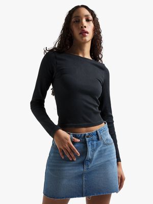 Womens Charcoal Seamless Long-Sleeve Top