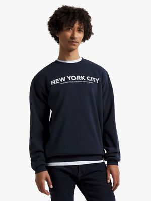 Men's Navy Graphic Print Sweat Top