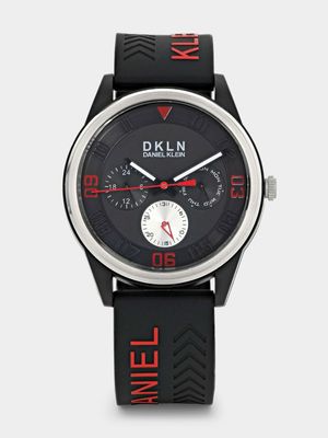 Daniel Klein Silver Plated Black Dial Black Silicone Watch